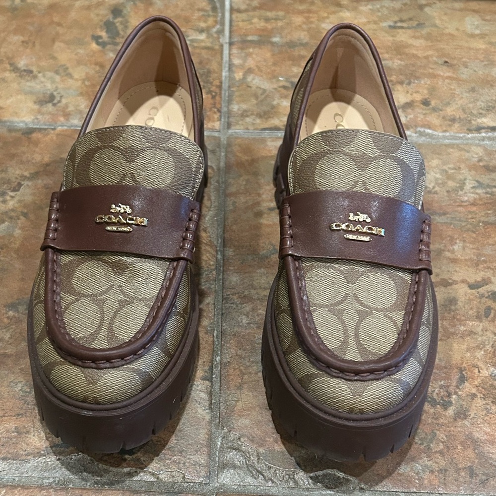 Coach Brown and Tan Patterned Loafers - Picture 3 of 3